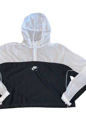 Nike Air Windbreaker Jacket Black White Hooded Half Zip Pullover Size L